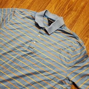 Brooks Brothers Shirt Men Large Blue Striped‎ Country Club Performance Knit